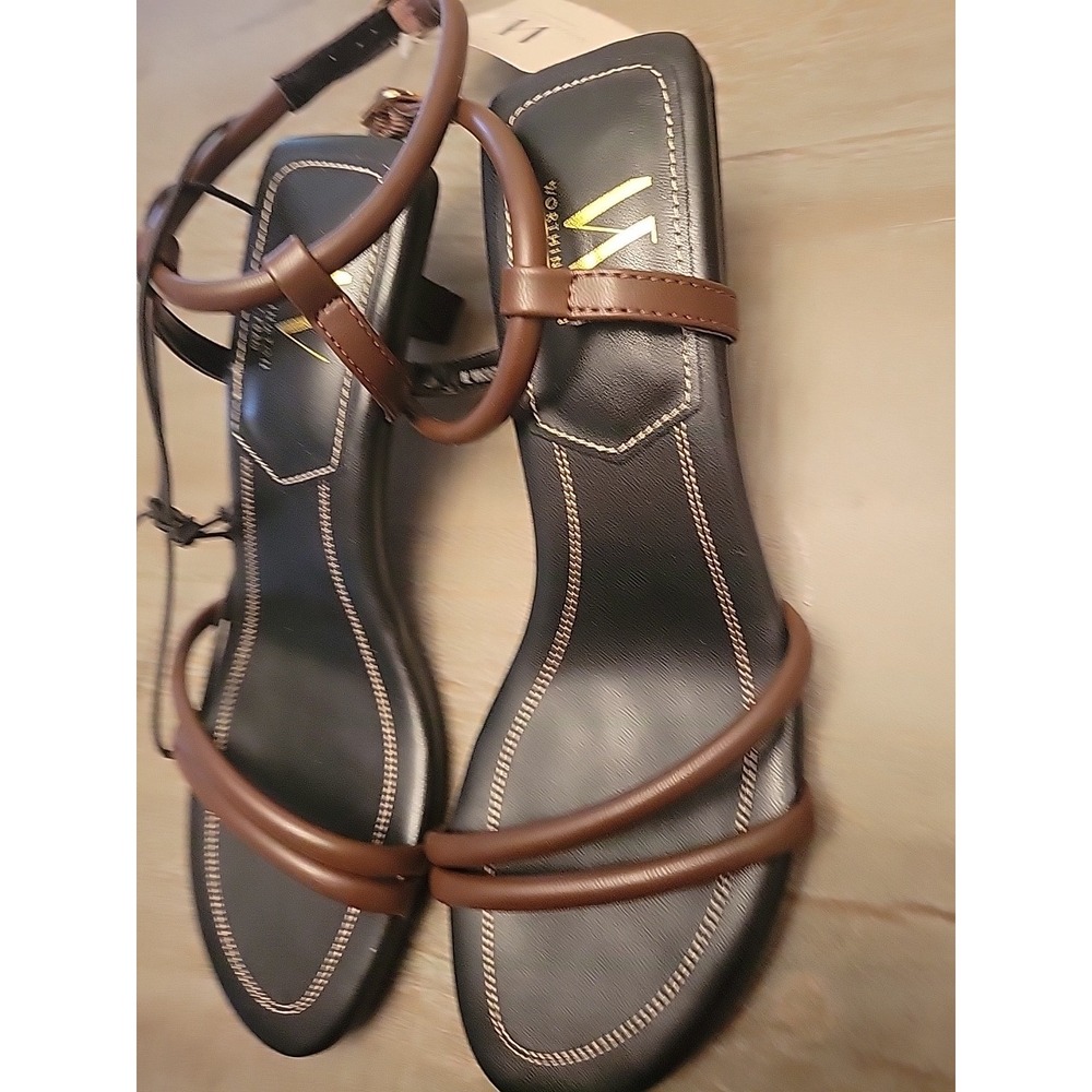 Worthington Women Shoes Wor Causy Black Heeled Brown Straps Sandals Size 7 M - Picture 2 of 6
